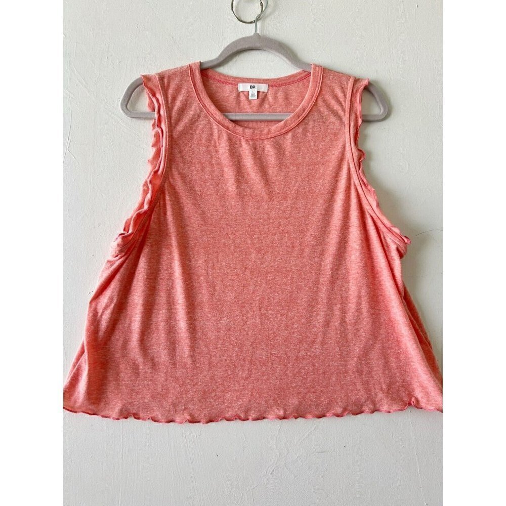 Bp ruffle Lettuce trim T-shirt top LARGE tank top shirt sleeveless coral NEW